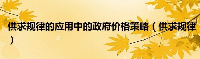 供求规律的应用中的政府价格策略(供求规律)