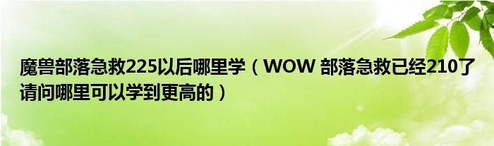 魔兽部落急救225以后哪里学(WOW 部落急救已经210了请问哪里可以学到更高的)