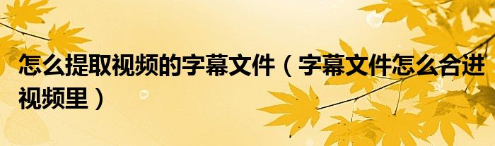 怎么提取视频的字幕文件(字幕文件怎么合进视频里)