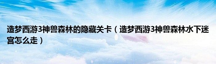 造梦西游3神兽森林的隐藏关卡（造梦西游3神兽森林水下迷宫怎么走）