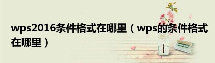 wps2016条件格式在哪里(wps的条件格式在哪里)
