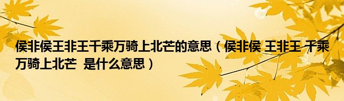 侯非侯王非王千乘万骑上北芒的意思(侯非侯 王非王 千乘万骑上北芒 是什么意思)
