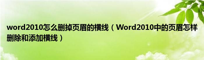 word2010怎么删掉页眉的横线(Word2010中的页眉怎样删除和添加横线)