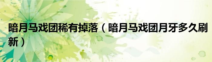 暗月马戏团稀有掉落(暗月马戏团月牙多久刷新)