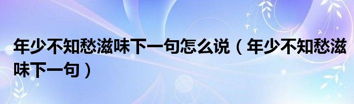 年少不知愁滋味下一句怎么说(年少不知愁滋味下一句)