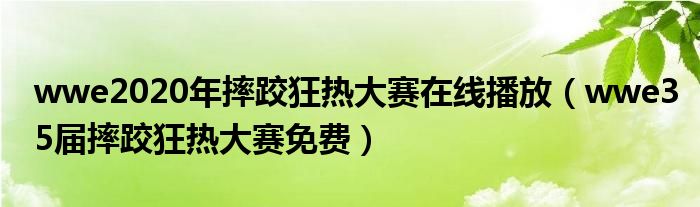 wwe2020年摔跤狂热大赛在线播放(wwe35届摔跤狂热大赛免费)
