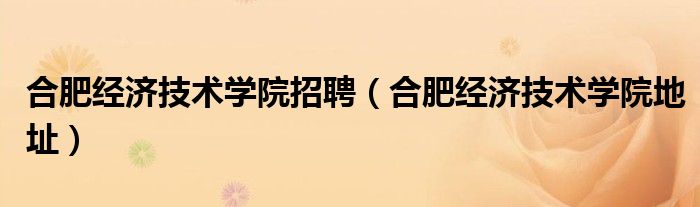 合肥经济技术学院招聘(合肥经济技术学院地址)