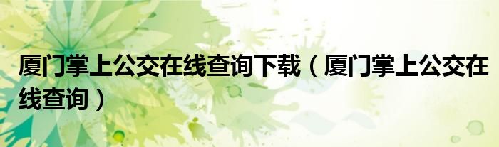 厦门掌上公交在线查询下载(厦门掌上公交在线查询)