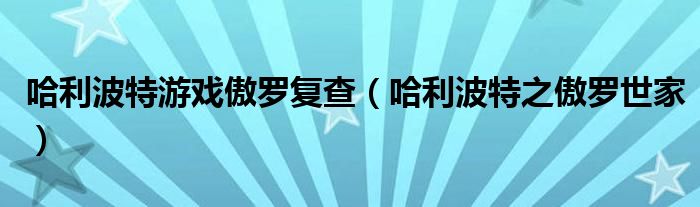 哈利波特游戏傲罗复查(哈利波特之傲罗世家)