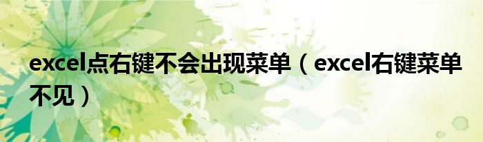 excel点右键不会出现菜单(excel右键菜单不见)