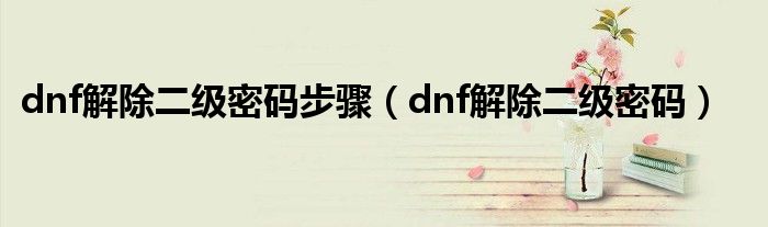 dnf解除二级密码步骤(dnf解除二级密码)