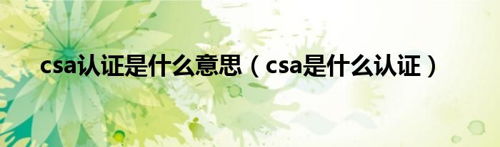 csa认证是什么意思(csa是什么认证)