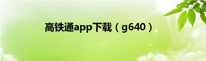 高铁通app下载（g640）