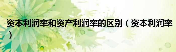 资本利润率和资产利润率的区别(资本利润率)