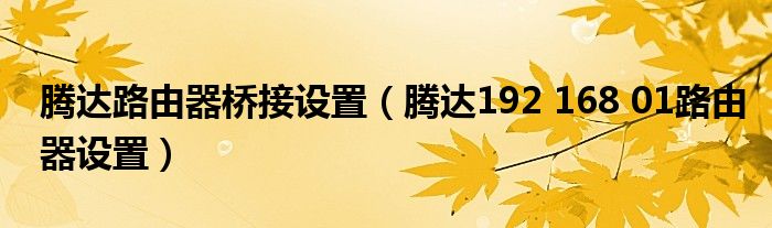 腾达路由器桥接设置(腾达192 168 01路由器设置)
