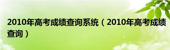 2010年高考成绩查询系统(2010年高考成绩查询)