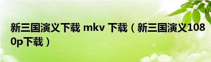 新三国演义下载 mkv 下载(新三国演义1080p下载)