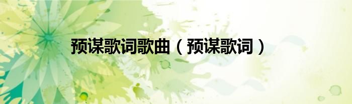 预谋歌词歌曲（预谋歌词）
