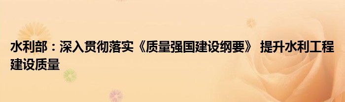 水利部:深入贯彻落实《质量强国建设纲要》 提升水利工程建设质量