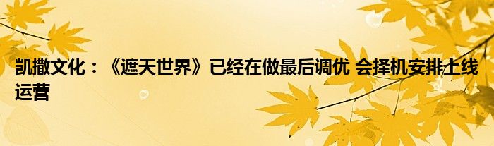 凯撒文化:《遮天世界》已经在做最后调优 会择机安排上线运营
