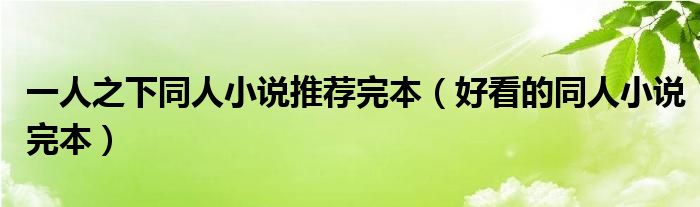 一人之下同人小说推荐完本（好看的同人小说完本）