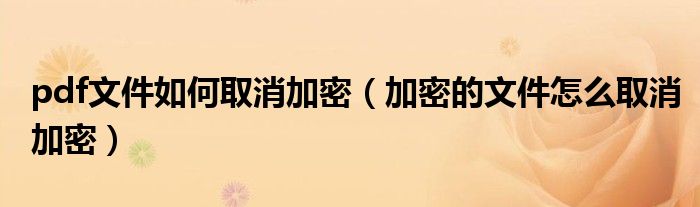 pdf文件如何取消加密(加密的文件怎么取消加密)