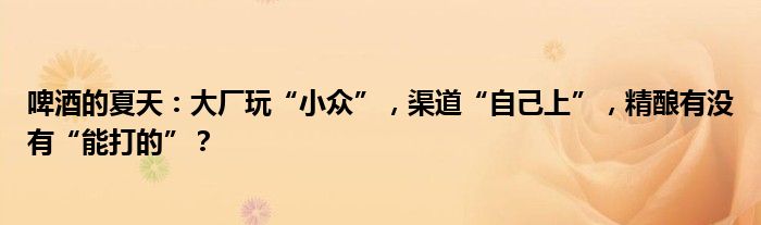 啤酒的夏天:大厂玩“小众”,渠道“自己上”,精酿有没有“能打的”?