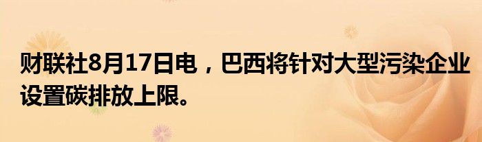 财联社8月17日电，巴西将针对大型污染企业设置碳排放上限。