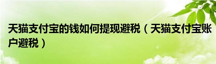 天猫支付宝的钱如何提现避税(天猫支付宝账户避税)
