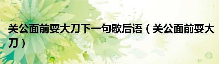 关公面前耍大刀下一句歇后语(关公面前耍大刀)