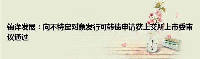 镇洋发展：向不特定对象发行可转债申请获上交所上市委审议通过