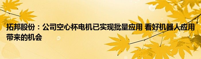 拓邦股份:公司空心杯电机已实现批量应用 看好机器人应用带来的机会