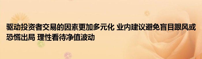 驱动投资者交易的因素更加多元化 业内建议避免盲目跟风或恐慌出局 理性看待净值波动