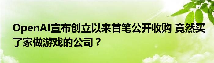 OpenAI宣布创立以来首笔公开收购 竟然买了家做游戏的公司？