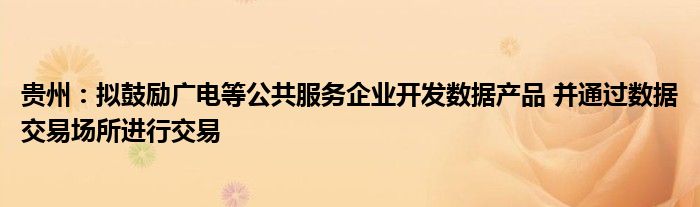 贵州:拟鼓励广电等公共服务企业开发数据产品 并通过数据交易场所进行交易