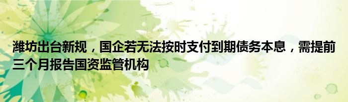 潍坊出台新规,国企若无法按时支付到期债务本息,需提前三个月报告国资监管机构