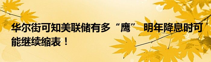 华尔街可知美联储有多“鹰” 明年降息时可能继续缩表！
