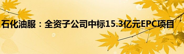 石化油服:全资子公司中标15.3亿元EPC项目