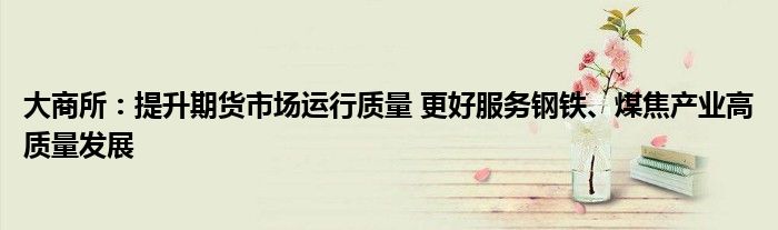 大商所：提升期货市场运行质量 更好服务钢铁、煤焦产业高质量发展