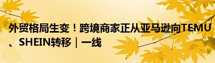 外贸格局生变!跨境商家正从亚马逊向TEMU、SHEIN转移|一线