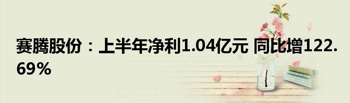赛腾股份:上半年净利1.04亿元 同比增122.69%