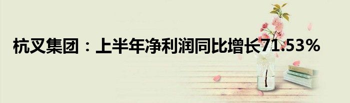 杭叉集团:上半年净利润同比增长71.53%