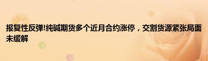 报复性反弹!纯碱期货多个近月合约涨停，交割货源紧张局面未缓解