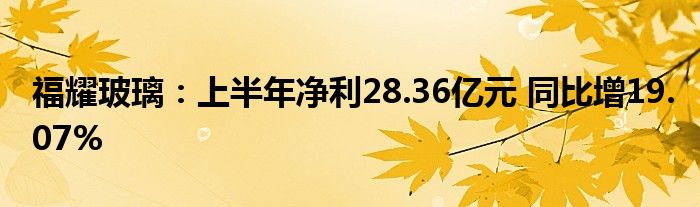 福耀玻璃:上半年净利28.36亿元 同比增19.07%