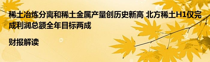 稀土冶炼分离和稀土金属产量创历史新高 北方稀土H1仅完成利润总额全年目标两成|财报解读