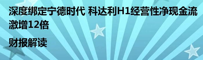 深度绑定宁德时代 科达利H1经营性净现金流激增12倍|财报解读