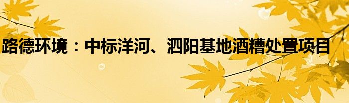 路德环境：中标洋河、泗阳基地酒糟处置项目