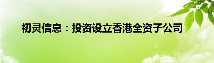 初灵信息：投资设立香港全资子公司