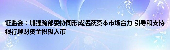 证监会:加强跨部委协同形成活跃资本市场合力 引导和支持银行理财资金积极入市