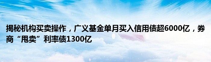 揭秘机构买卖操作,广义基金单月买入信用债超6000亿,券商“甩卖”利率债1300亿